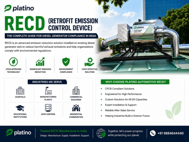 recd-diesel-generator-emission-control-platino Platino Automotive RECD (Retrofit Emission Control Device) for diesel generators, showcasing emission reduction technology, environmental compliance, and industrial applications.