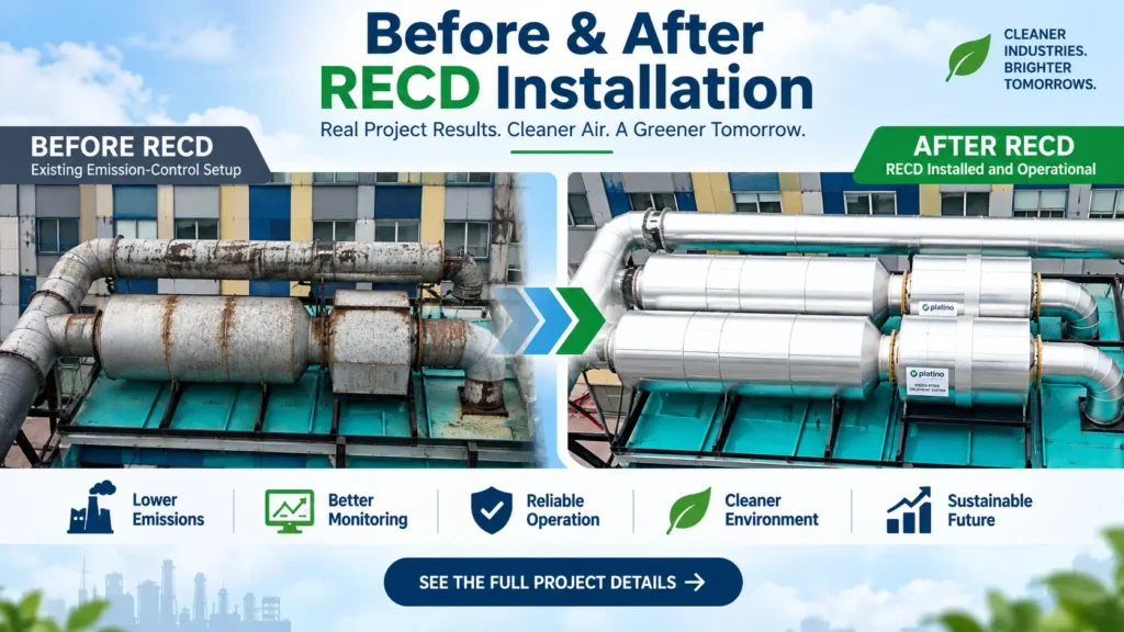 Before and after RECD installation showing industrial emission control system